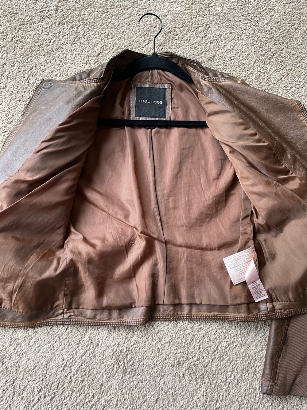 Maurices Brown Vegan Leather Moto Jacket XS Quilted Shoulders Preppy Streetwear - Picture 13 of 13